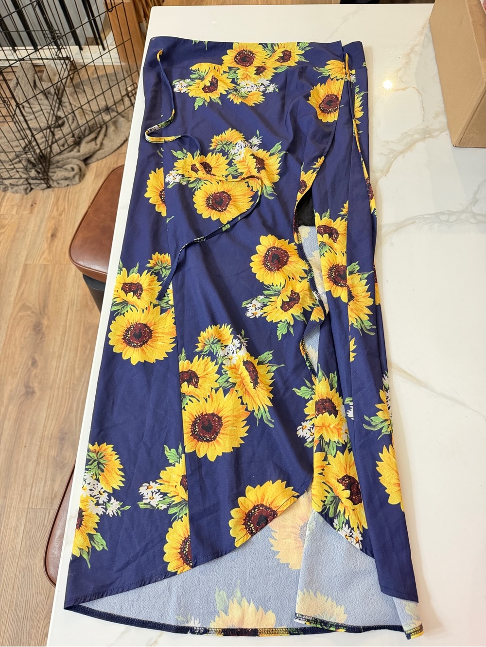 Sunflower Wrap Maxi Skirt - Navy Yellow